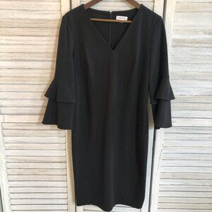 Calvin Klein Black V-Neck Tiered Bell Sleeve Midi Dress 12
